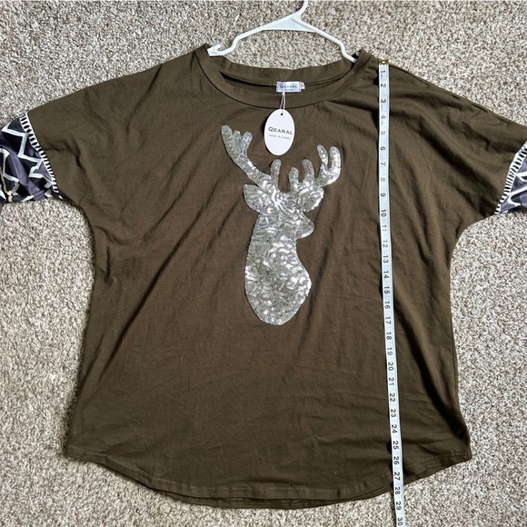 🦋 NWT Qearal Brown Deer Sequin Long Sleeve Shirt Casual XL Reindeer Christmas - Picture 8 of 8